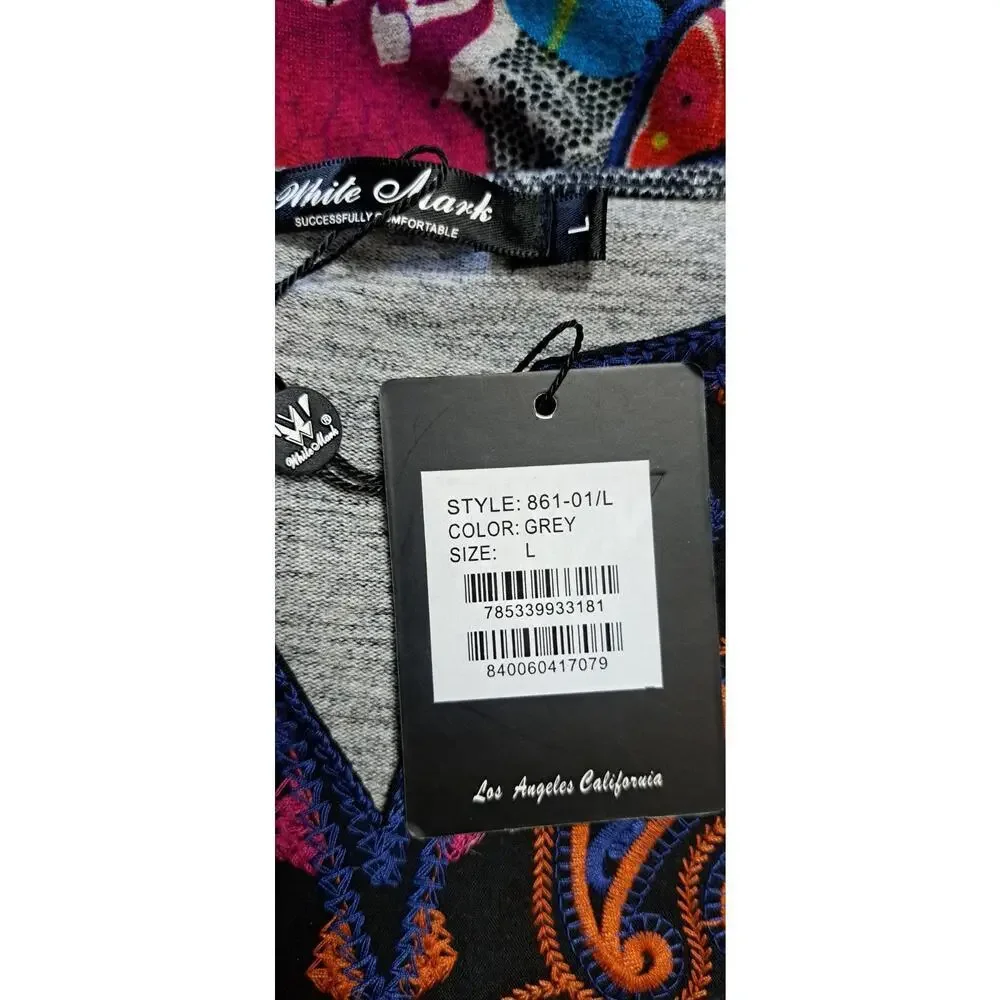 White Mark Boho Dress Womens Large Peasant Colorful Embroidered Paisley Babydoll - Picture 8 of 10